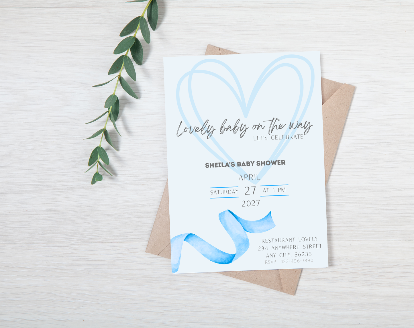 Blue Baby Shower Invitation Template | Editable Canva Template | 5x7in & WhatsApp | Digital Download