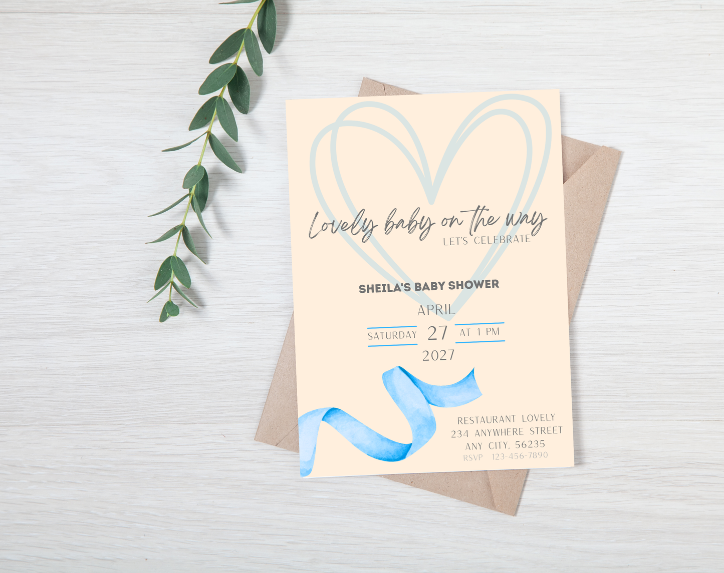 Boho Blue Baby Shower Invitation Template | Editable Canva Template | 5x7in & WhatsApp | Digital Download