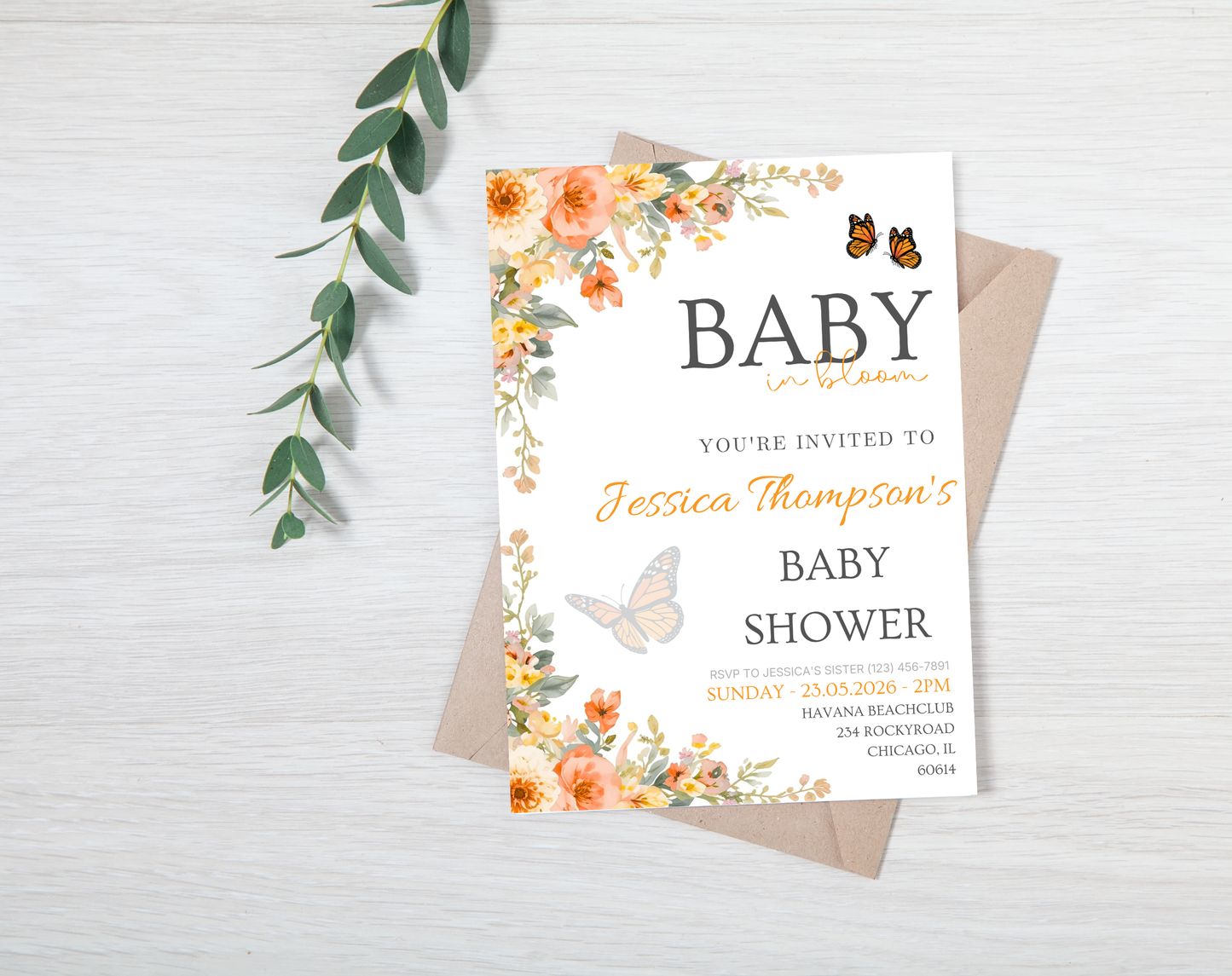 Autumn Floral Baby Shower Invitation Template | Editable Canva Template | 5x7in & WhatsApp | Digital Download