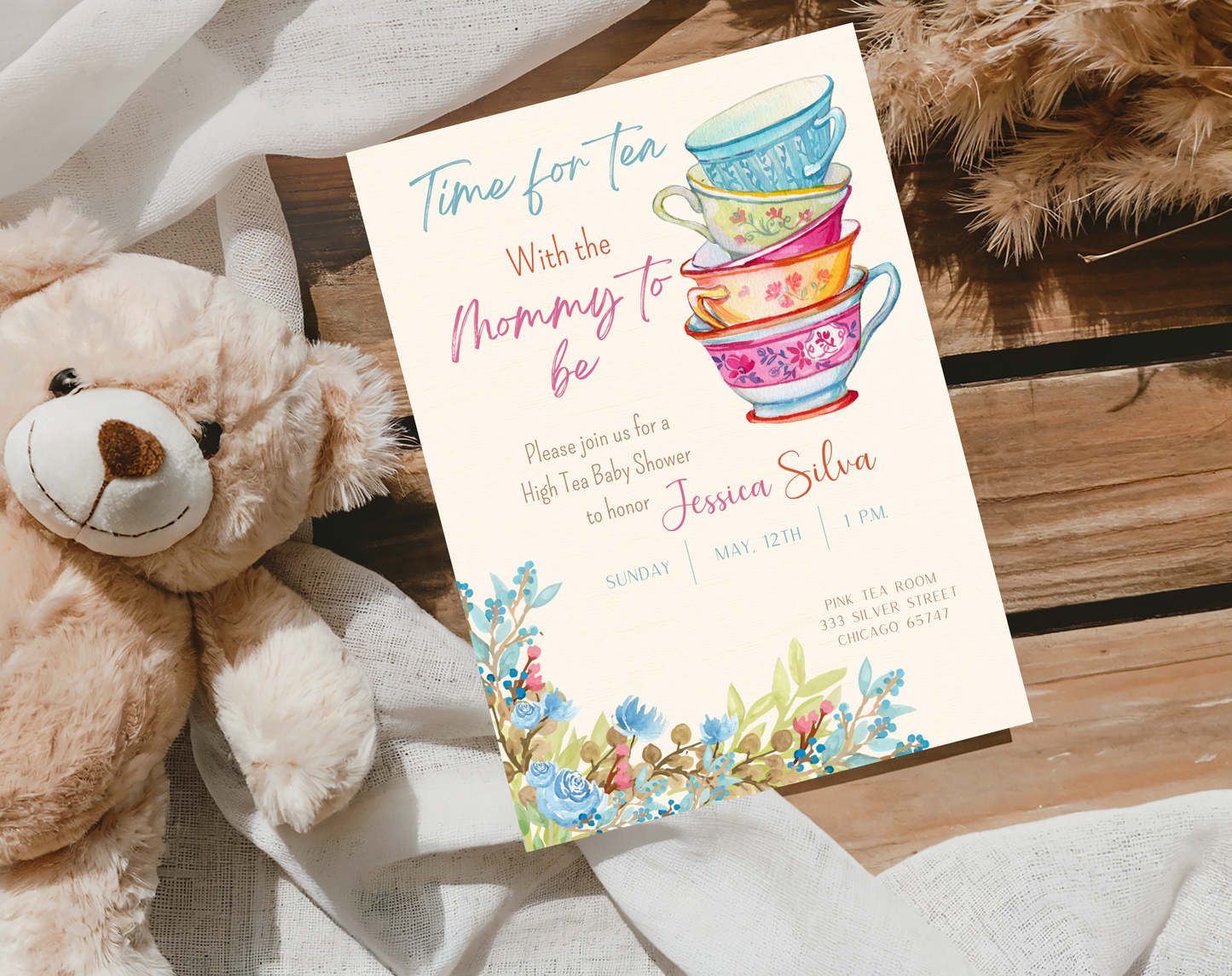 High Tea Baby Shower Invitation Template | Editable Canva Template | 5x7in & WhatsApp | Digital Download