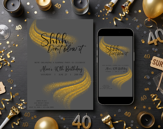 Surprise 40th Birthday Invitation Template | Editable Canva Template | 5x7in & WhatsApp | Digital Download