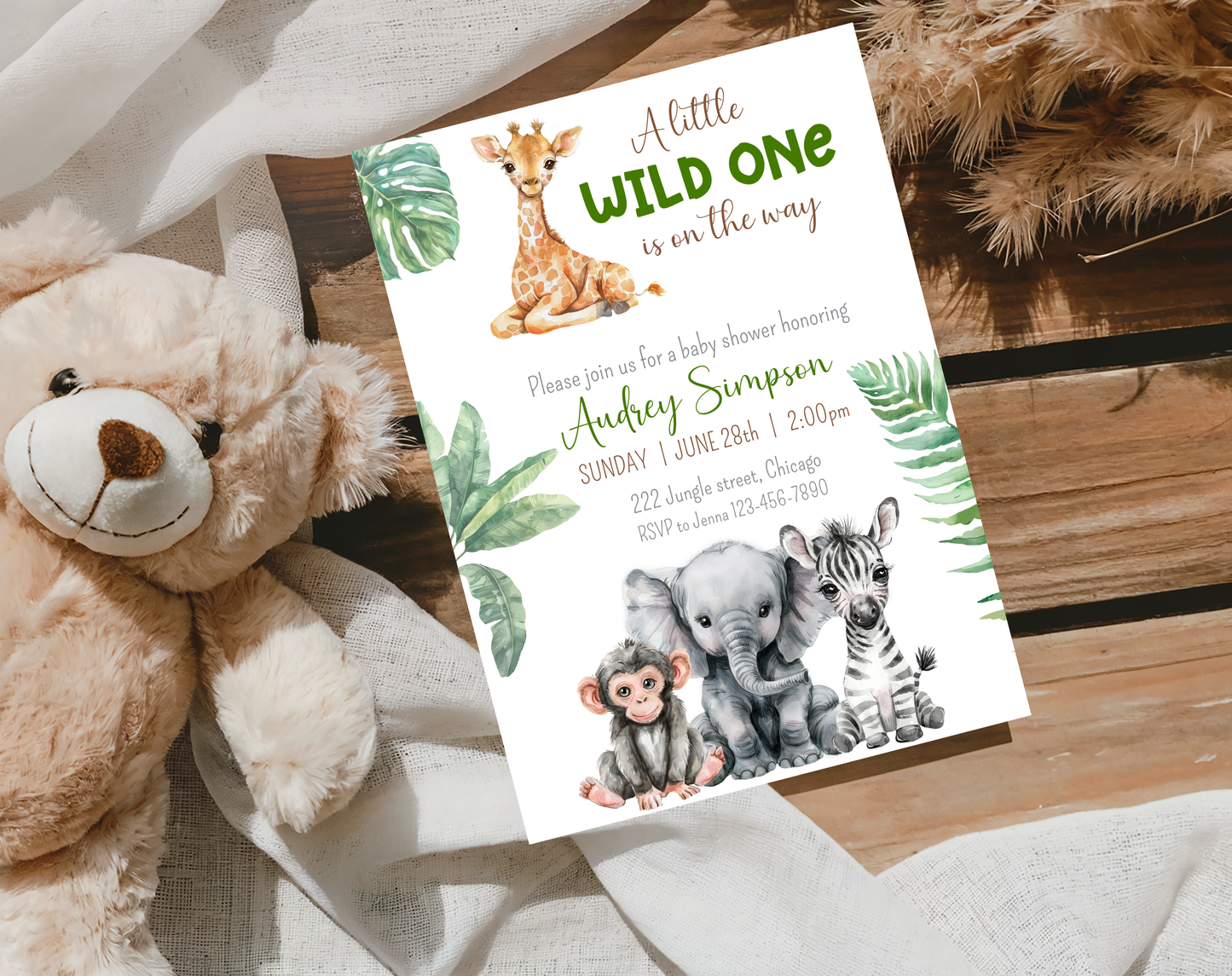 Safari Baby Shower Invitation Template | Editable Canva Template | 5x7in & WhatsApp | Digital Download