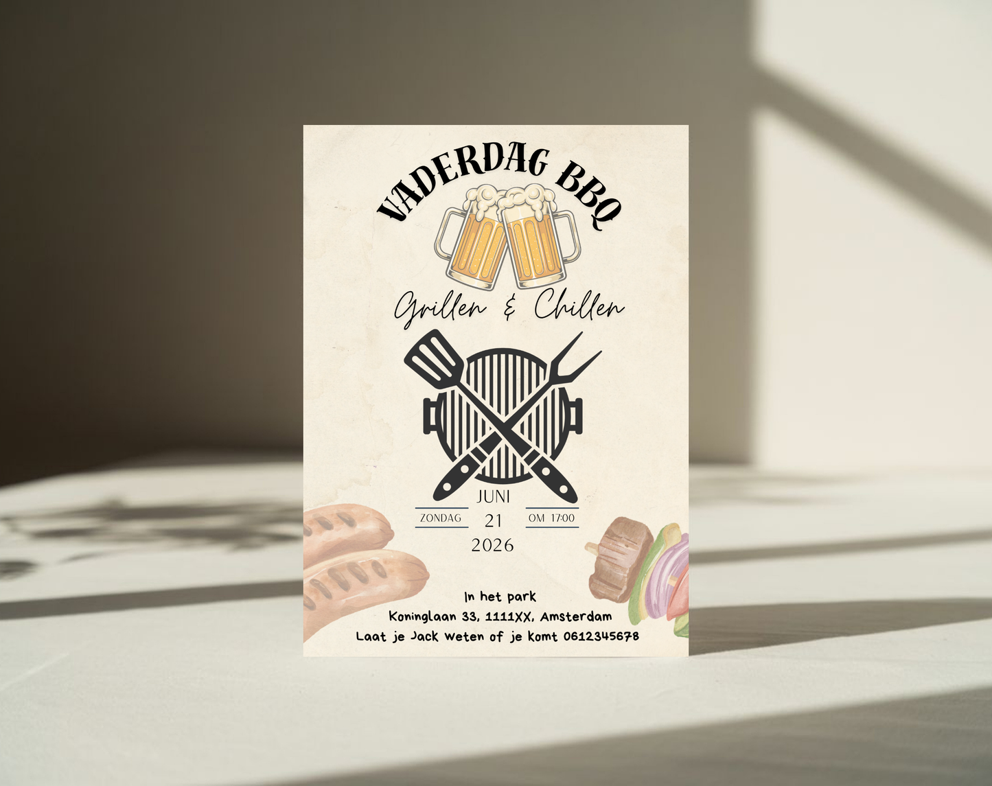 Vaderdag BBQ Uitnodiging Grillen en Chillen | Canva Template | A5 A6 WhatsApp | Direct Download