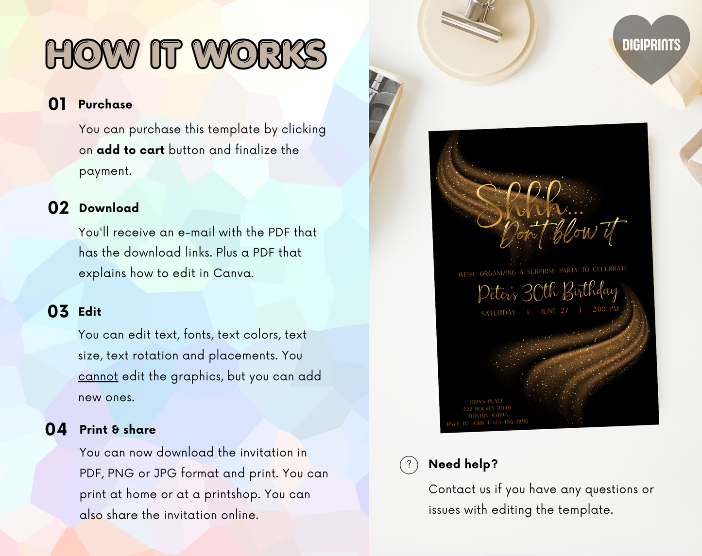 Surprise 30th Birthday Invitation Template | Editable Canva Template | 5x7in & WhatsApp | Digital Download