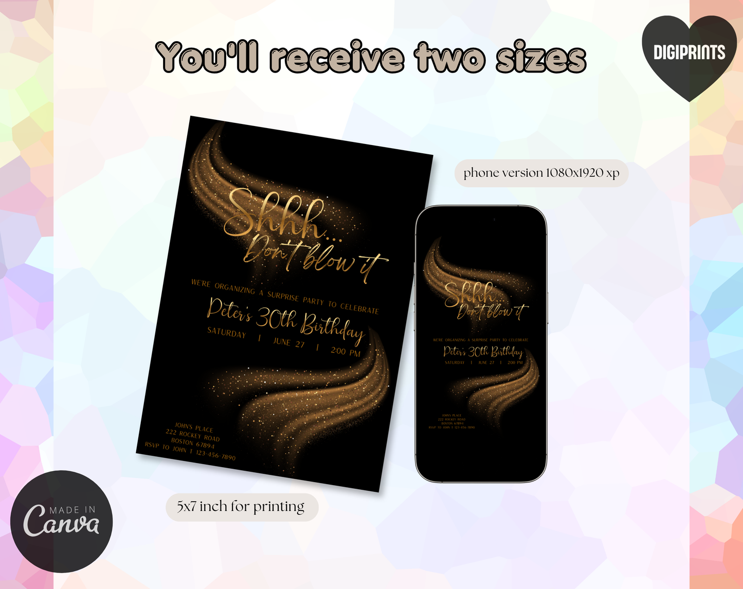 Surprise 30th Birthday Invitation Template | Editable Canva Template | 5x7in & WhatsApp | Digital Download