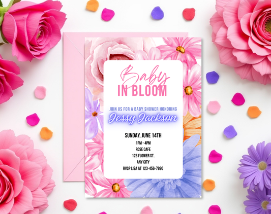 Vibrant Floral Baby Shower Invitation Template | Editable Canva Template | 5x7in & WhatsApp | Digital Download