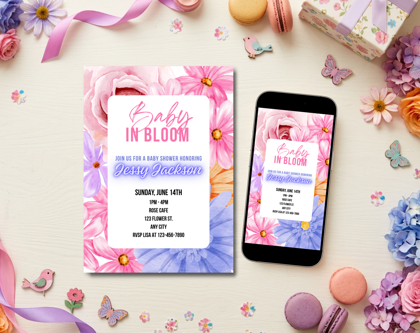 Vibrant Floral Baby Shower Invitation Template | Editable Canva Template | 5x7in & WhatsApp | Digital Download
