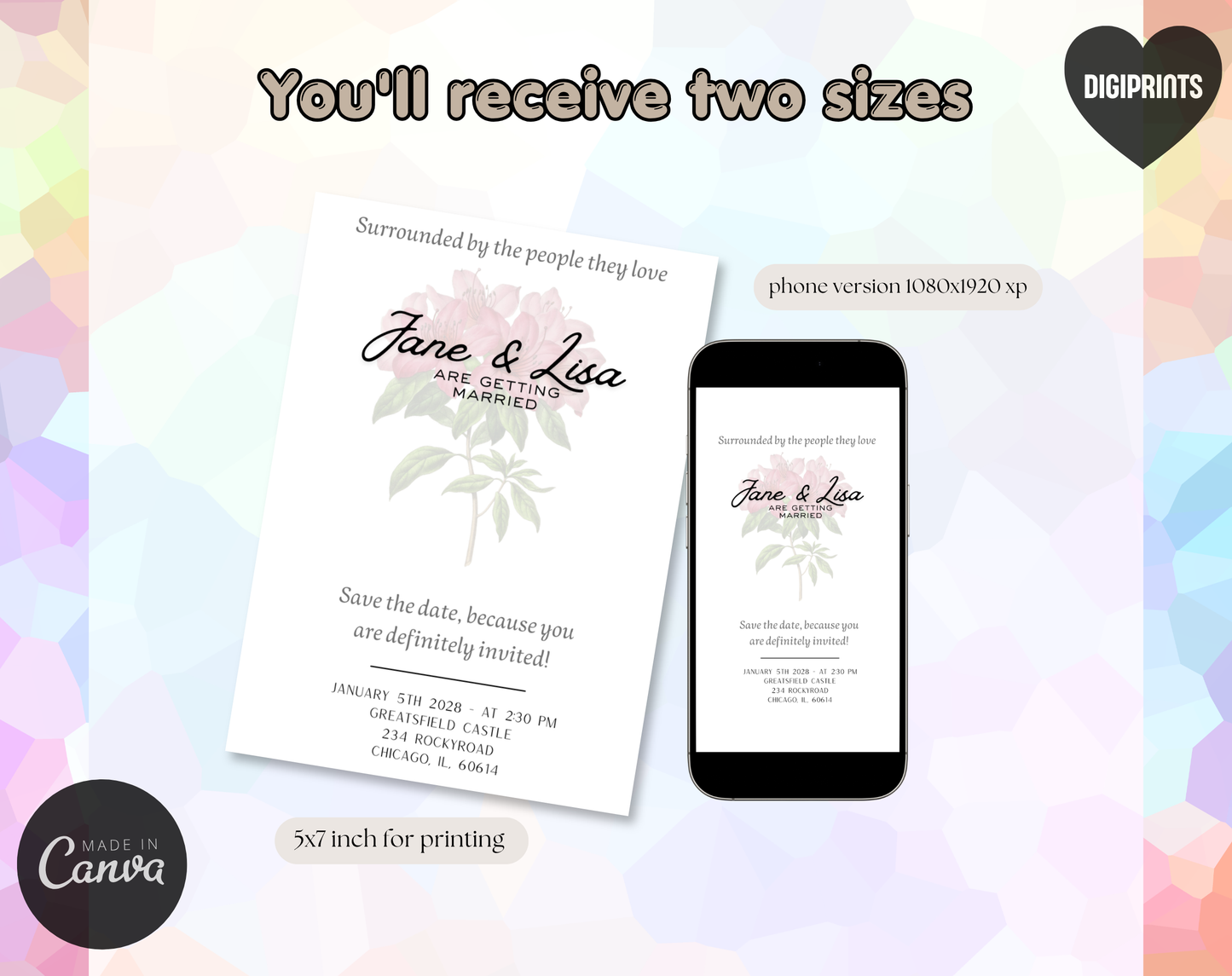 Botanical Floral Wedding Invitation Template | Editable Canva Template | 5x7in & WhatsApp | Digital Download