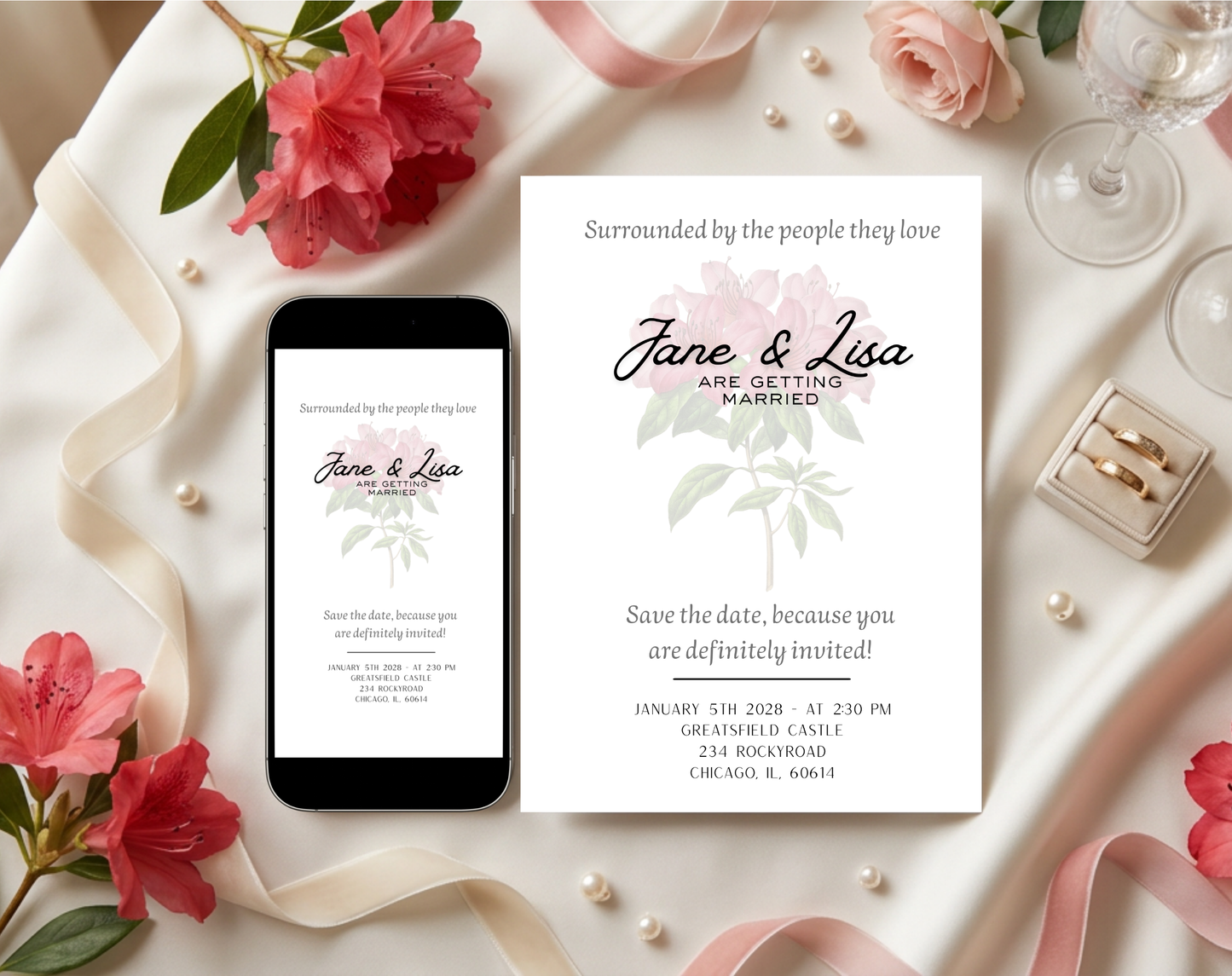 Botanical Floral Wedding Invitation Template | Editable Canva Template | 5x7in & WhatsApp | Digital Download