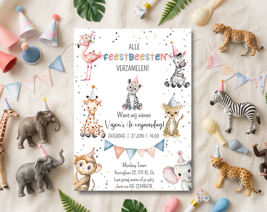 Jungle Animal Kids Birthday Party Invitation Template | Editable Canva Template | A5, A6 & WhatsApp | Digital Download