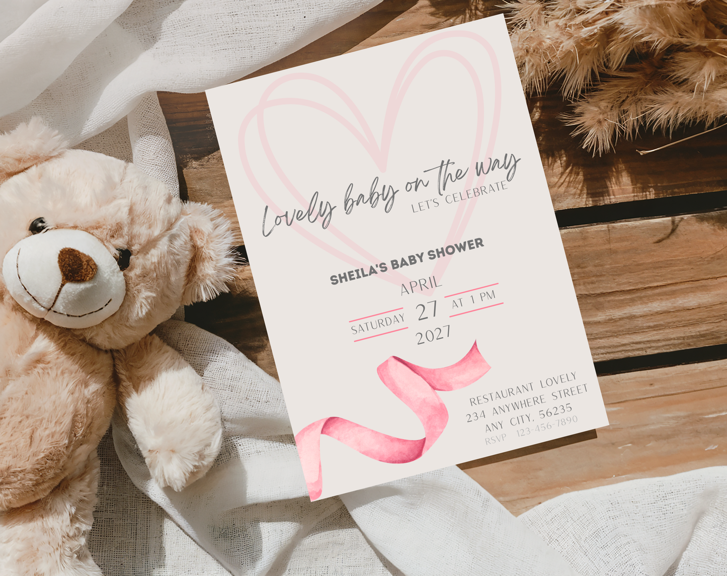 Boho Baby Shower Invitation Template Girl | Editable Canva Template | 5x7in & WhatsApp | Digital Download