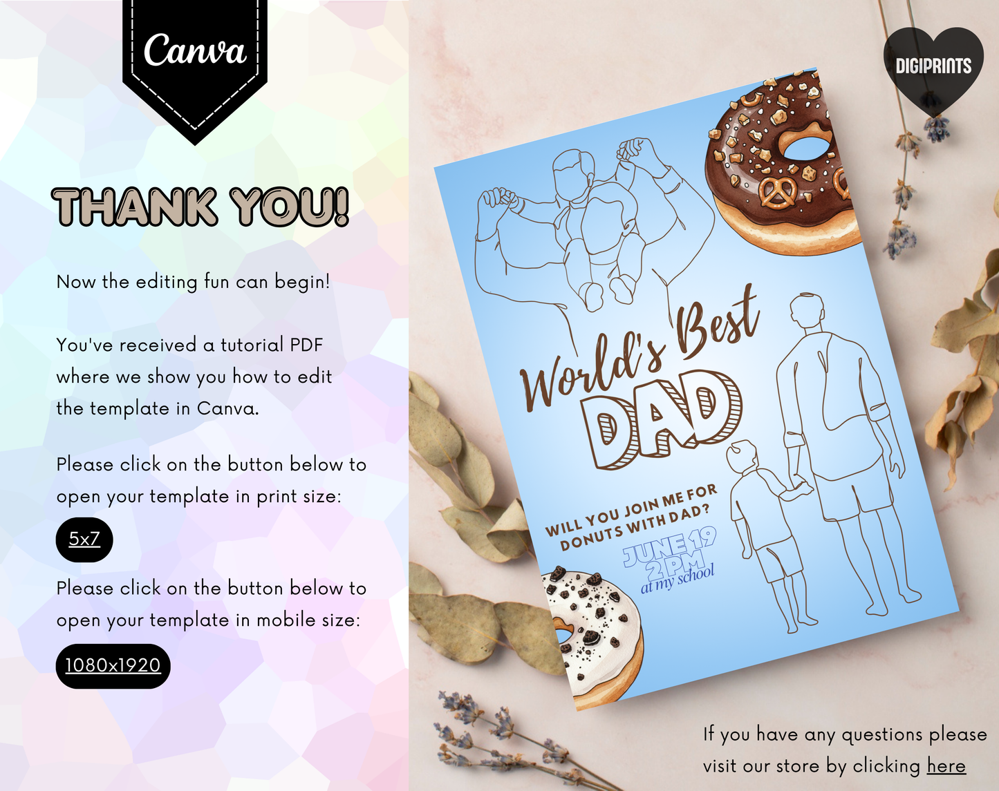World's Best Dad Father's Day Invitation Template | Editable Canva Template | 5x7in & WhatsApp | Digital Download