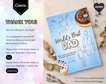 World's Best Dad Father's Day Invitation Template | Editable Canva Template | 5x7in & WhatsApp | Digital Download