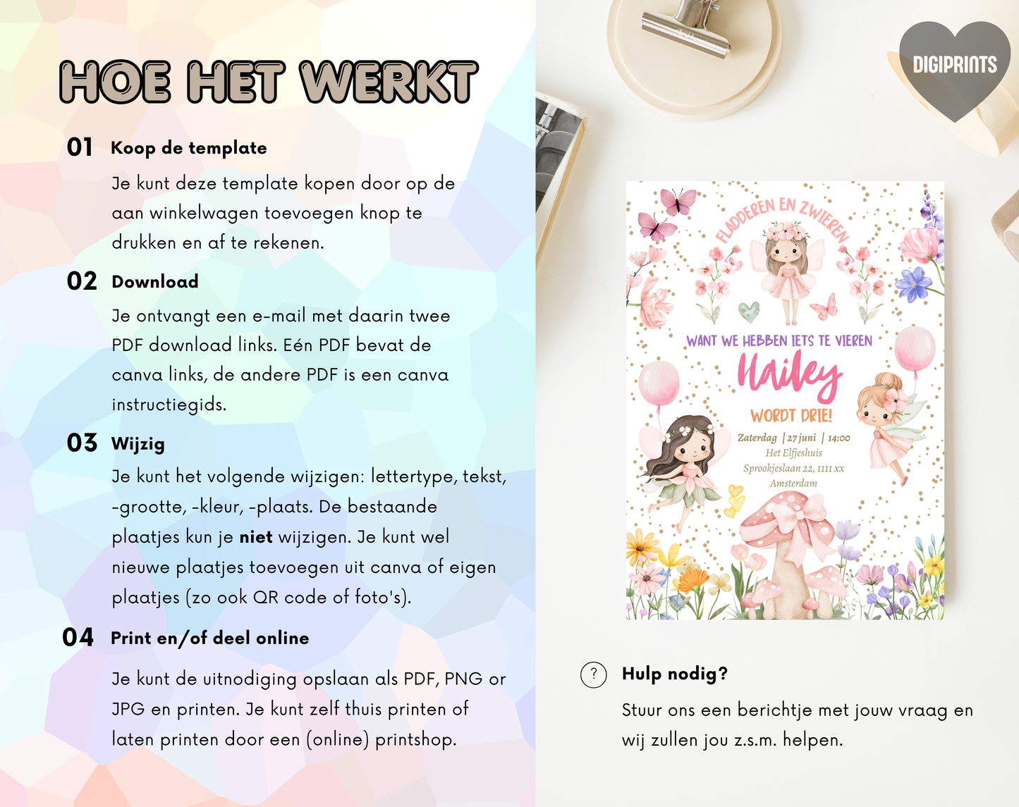 Elfjes Kinderfeestje Uitnodigingstemplate | Bewerkbare Canva Template | A5, A6 & WhatsApp | Digitale Download