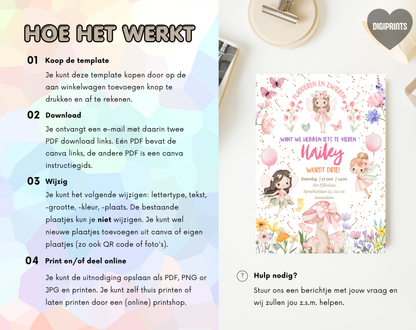 Elfjes Kinderfeestje Uitnodigingstemplate | Bewerkbare Canva Template | A5, A6 & WhatsApp | Digitale Download