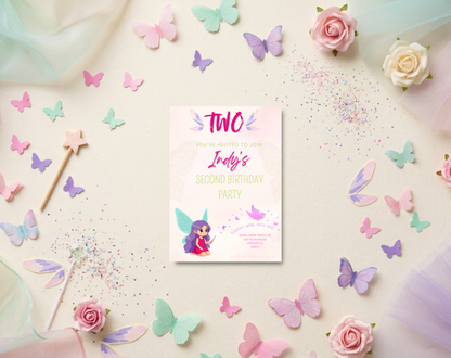Fairy Second Birthday Invitation Template | Editable Canva Template | 5x7in & WhatsApp | Digital Download