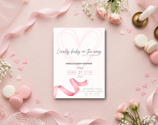 Pink Baby Shower Invitation Template | Editable Canva Template | 5x7in & WhatsApp | Digital Download