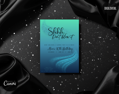 Surprise 40th Birthday Invitation Template Teal Blue | Editable Canva Template | 5x7in & WhatsApp | Digital Download