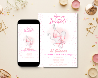 21st Birthday Dinner Invitation Template | Editable Canva Template | 5x7in & WhatsApp | Digital Download