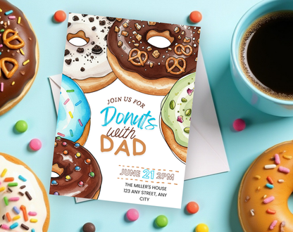 Donuts with Dad Father's Day Invitation Template | Editable Canva Template | 5x7in & WhatsApp | Digital Download