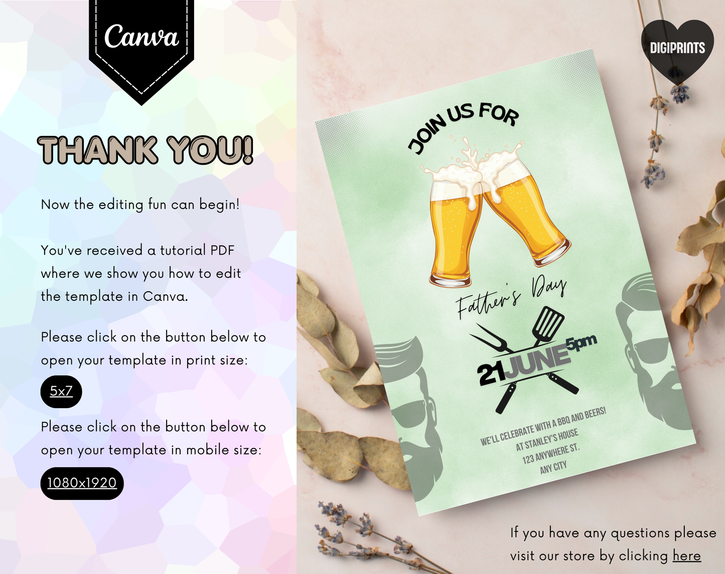 Father's Day BBQ and Beers Invitation Template | Editable Canva Template | 5x7in & WhatsApp | Digital Download