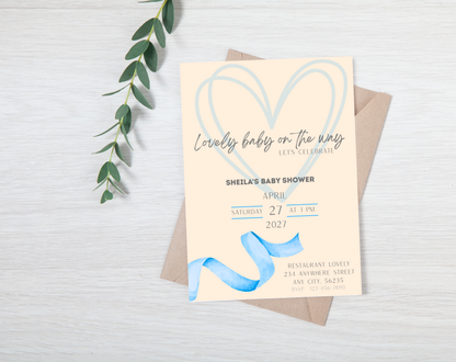 Boho Blue Baby Shower Invitation Template | Editable Canva Template | 5x7in & WhatsApp | Digital Download