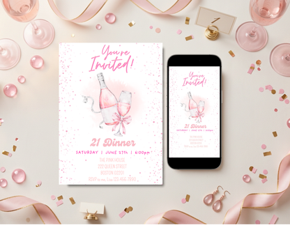 21st Birthday Dinner Invitation Template | Editable Canva Template | 5x7in & WhatsApp | Digital Download