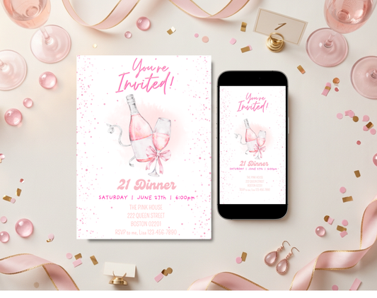 21st Birthday Dinner Invitation Template | Editable Canva Template | 5x7in & WhatsApp | Digital Download