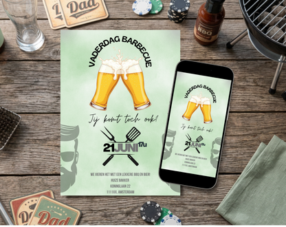 Vaderdag Barbecue Uitnodiging met Bier | Canva Template | A5 A6 WhatsApp | Digitale Download