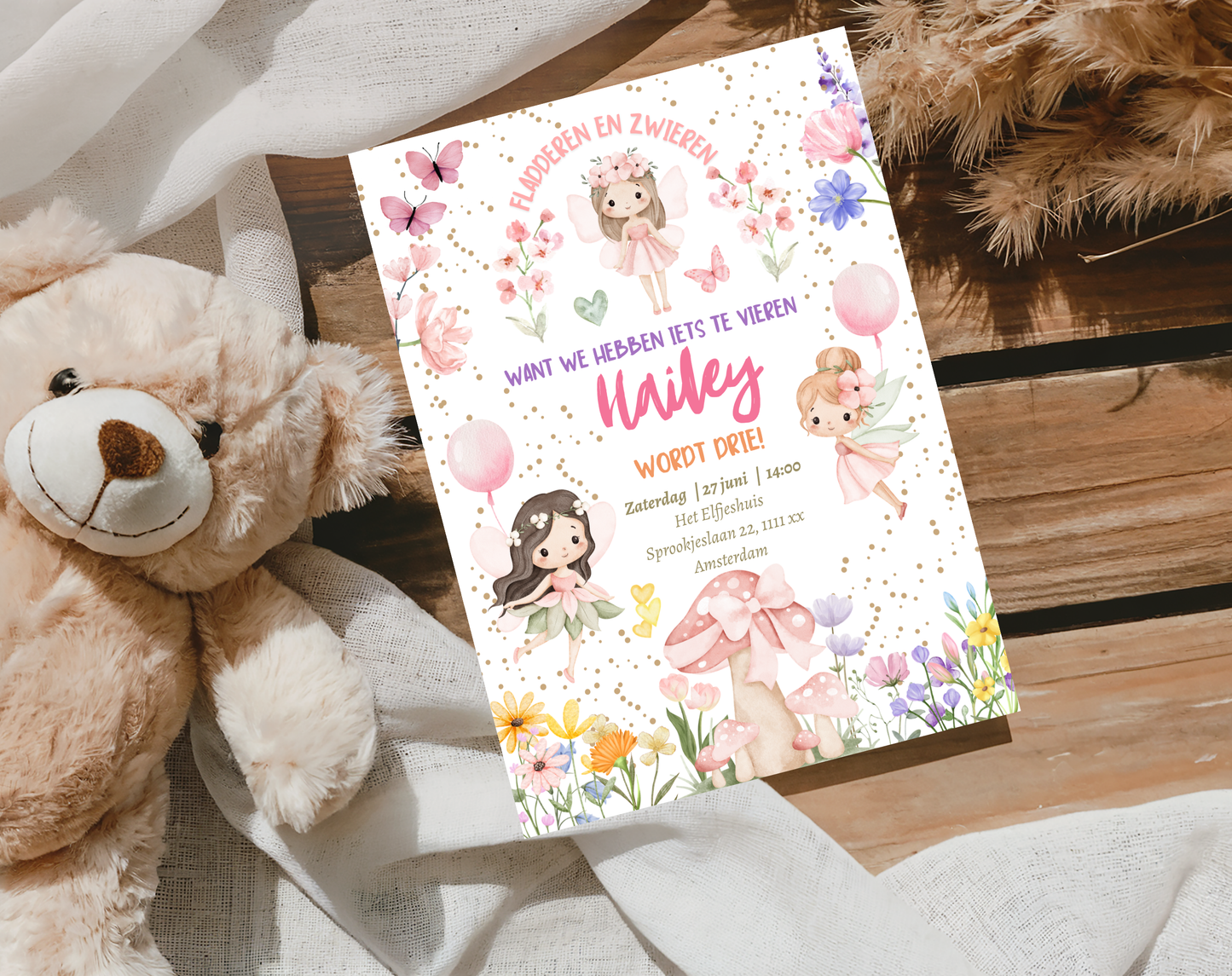 Elfjes Kinderfeestje Uitnodigingstemplate | Bewerkbare Canva Template | A5, A6 & WhatsApp | Digitale Download