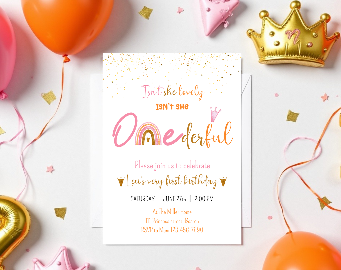 ONEderful First Birthday Invitation Template | Editable Canva Template | 5x7in & WhatsApp | Digital Download