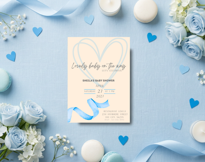 Boho Blue Baby Shower Invitation Template | Editable Canva Template | 5x7in & WhatsApp | Digital Download