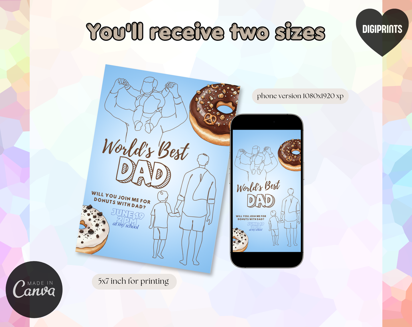 World's Best Dad Father's Day Invitation Template | Editable Canva Template | 5x7in & WhatsApp | Digital Download