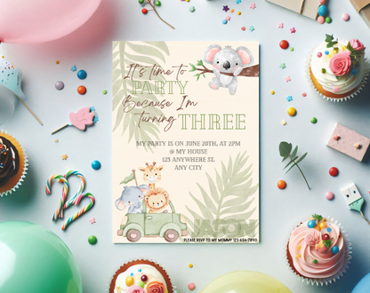 Jungle Safari Third Birthday Invitation Template | Editable Canva Template | 5x7in & WhatsApp | Digital Download