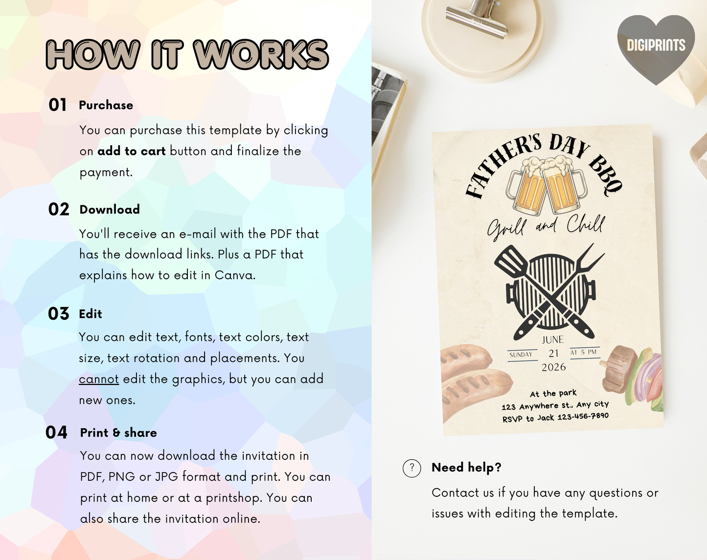 Father's Day BBQ Invitation Template | Editable Canva Template | 5x7in & WhatsApp | Digital Download