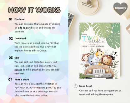 Safari Second Birthday Invitation Template Gradient | Editable Canva Template | 5x7in & WhatsApp | Digital Download