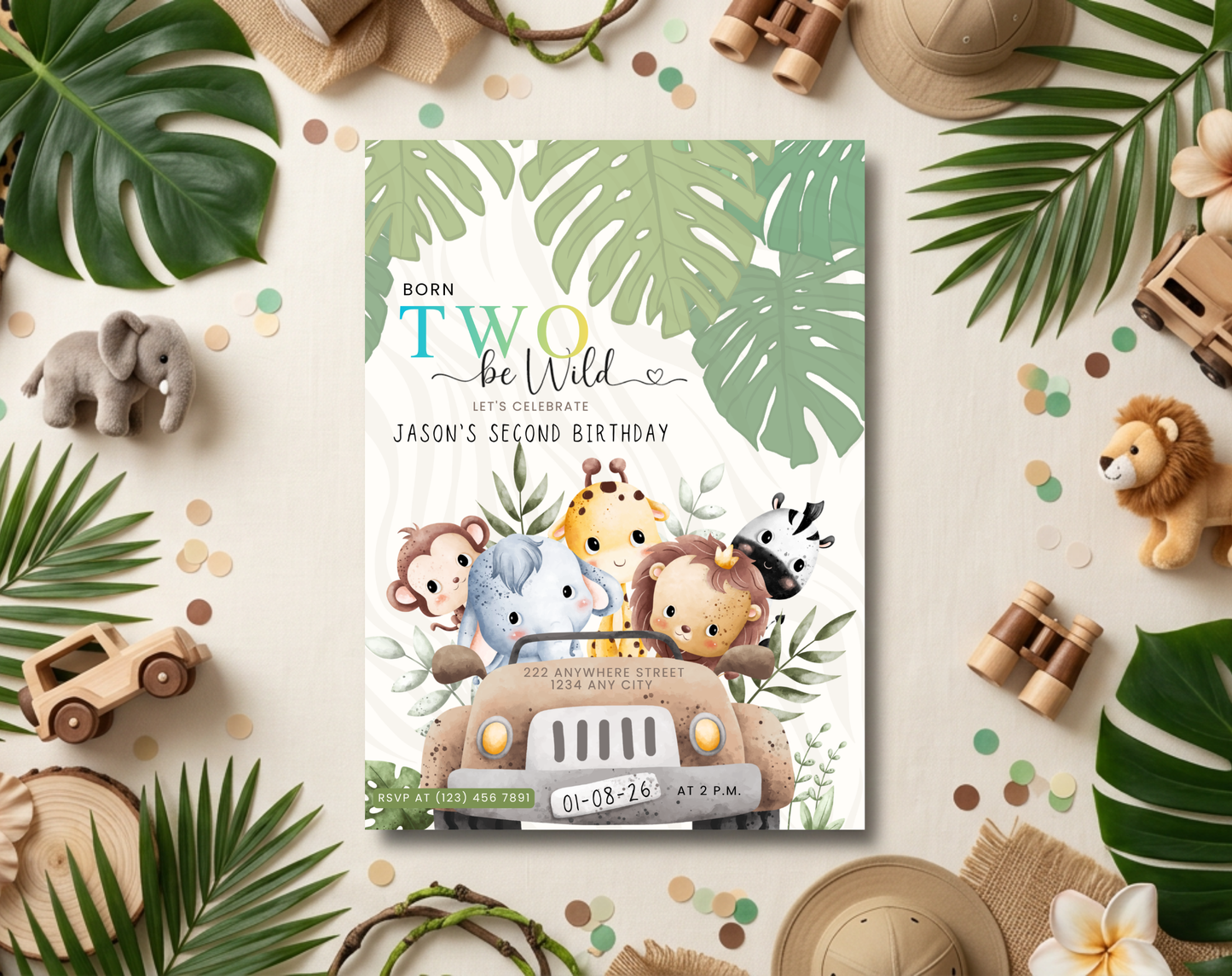 Safari Second Birthday Invitation Template Gradient | Editable Canva Template | 5x7in & WhatsApp | Digital Download