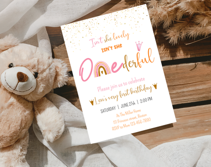 ONEderful First Birthday Invitation Template | Editable Canva Template | 5x7in & WhatsApp | Digital Download