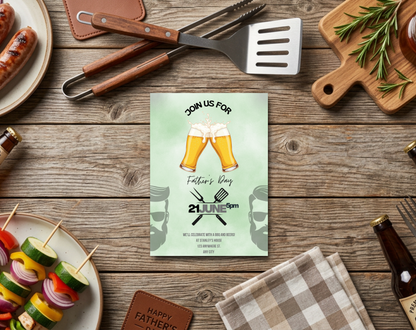 Father's Day BBQ and Beers Invitation Template | Editable Canva Template | 5x7in & WhatsApp | Digital Download