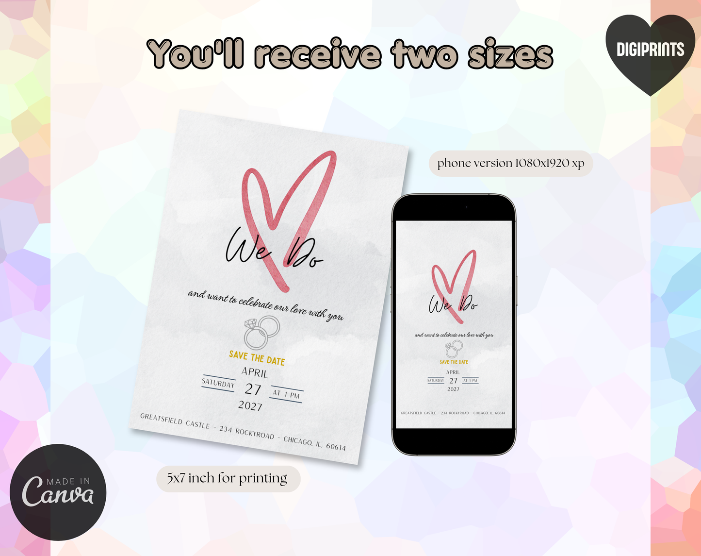We Do Wedding Invitation Template | Editable Canva Template | 5x7in & WhatsApp | Digital Download