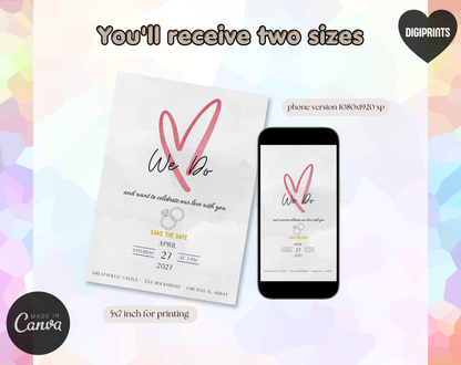 We Do Wedding Invitation Template | Editable Canva Template | 5x7in & WhatsApp | Digital Download