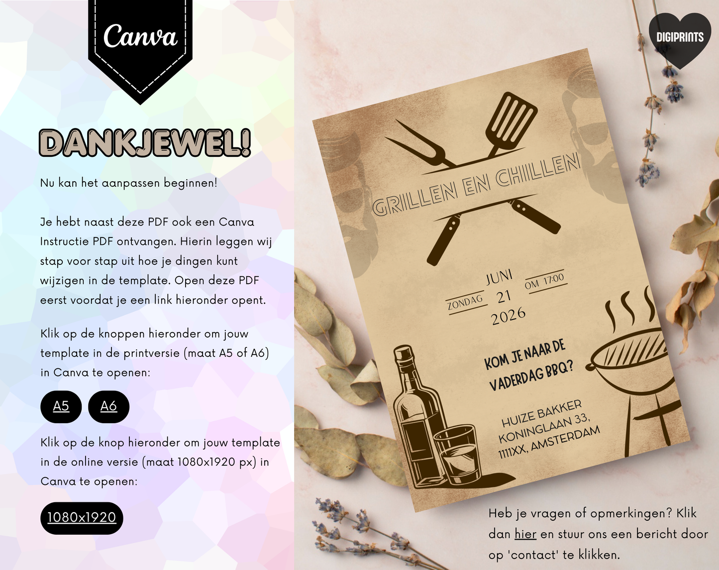Stoere Vintage Vaderdag BBQ Uitnodiging | Bewerkbare Canva Template | A5 A6 WhatsApp | Download