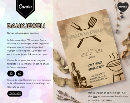 Stoere Vintage Vaderdag BBQ Uitnodiging | Bewerkbare Canva Template | A5 A6 WhatsApp | Download