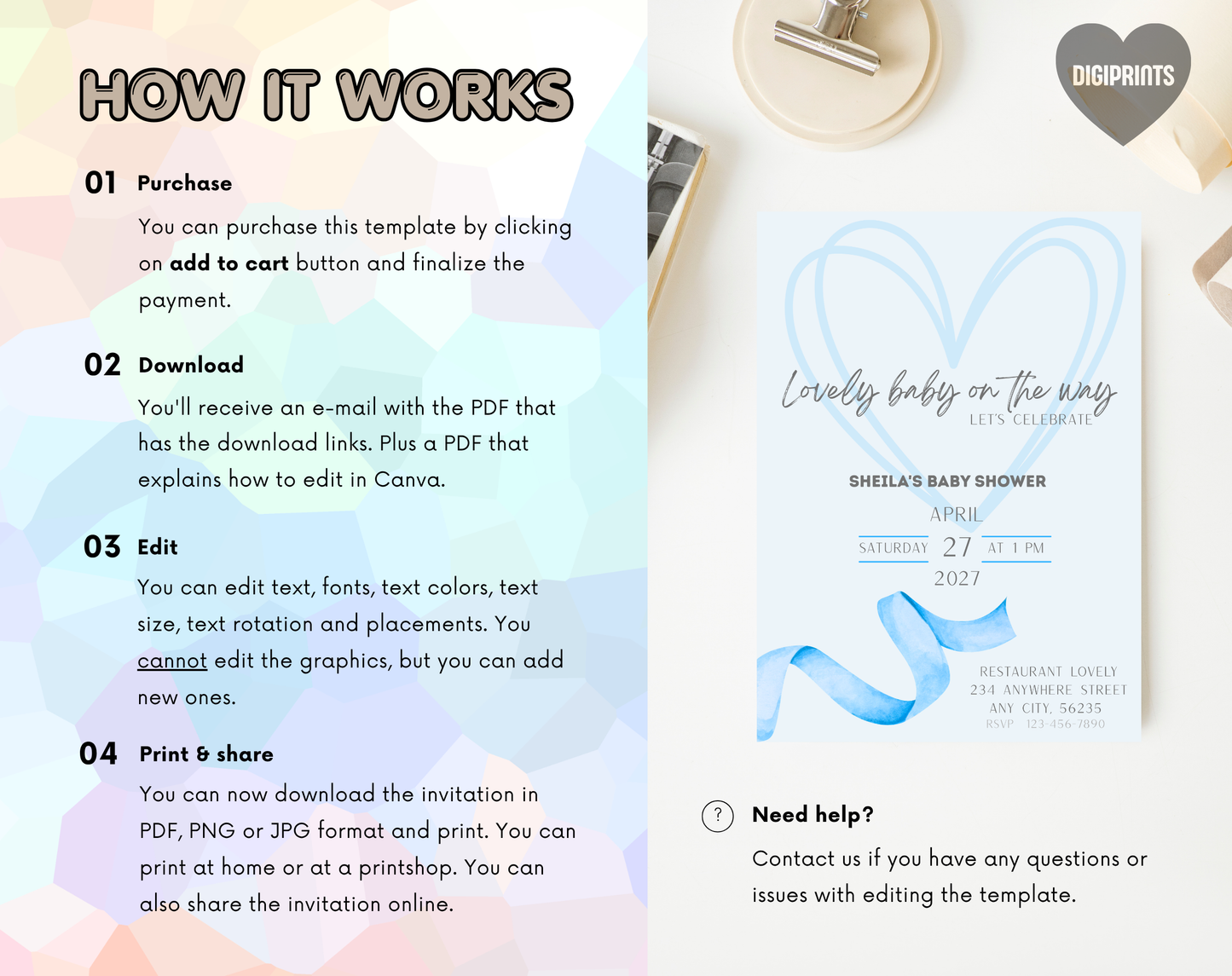 Blue Baby Shower Invitation Template | Editable Canva Template | 5x7in & WhatsApp | Digital Download