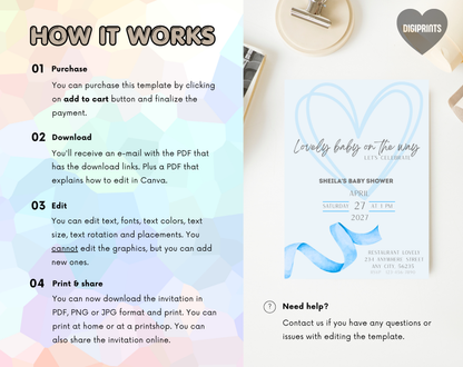 Blue Baby Shower Invitation Template | Editable Canva Template | 5x7in & WhatsApp | Digital Download