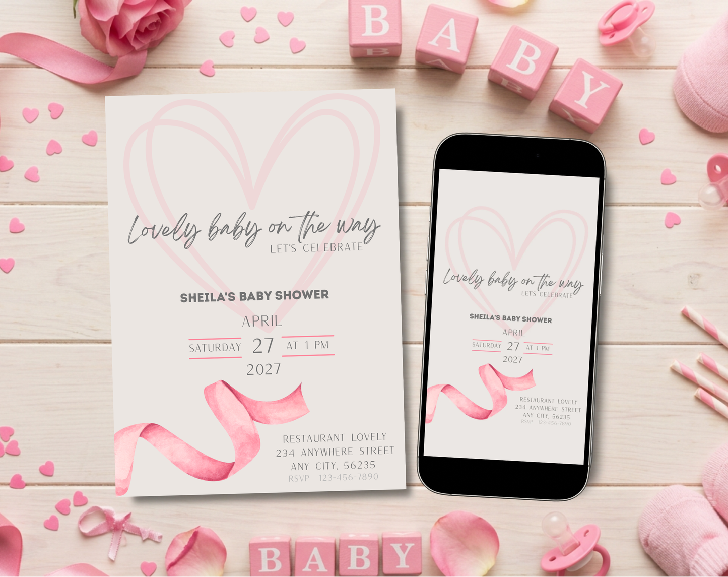 Boho Baby Shower Invitation Template Girl | Editable Canva Template | 5x7in & WhatsApp | Digital Download