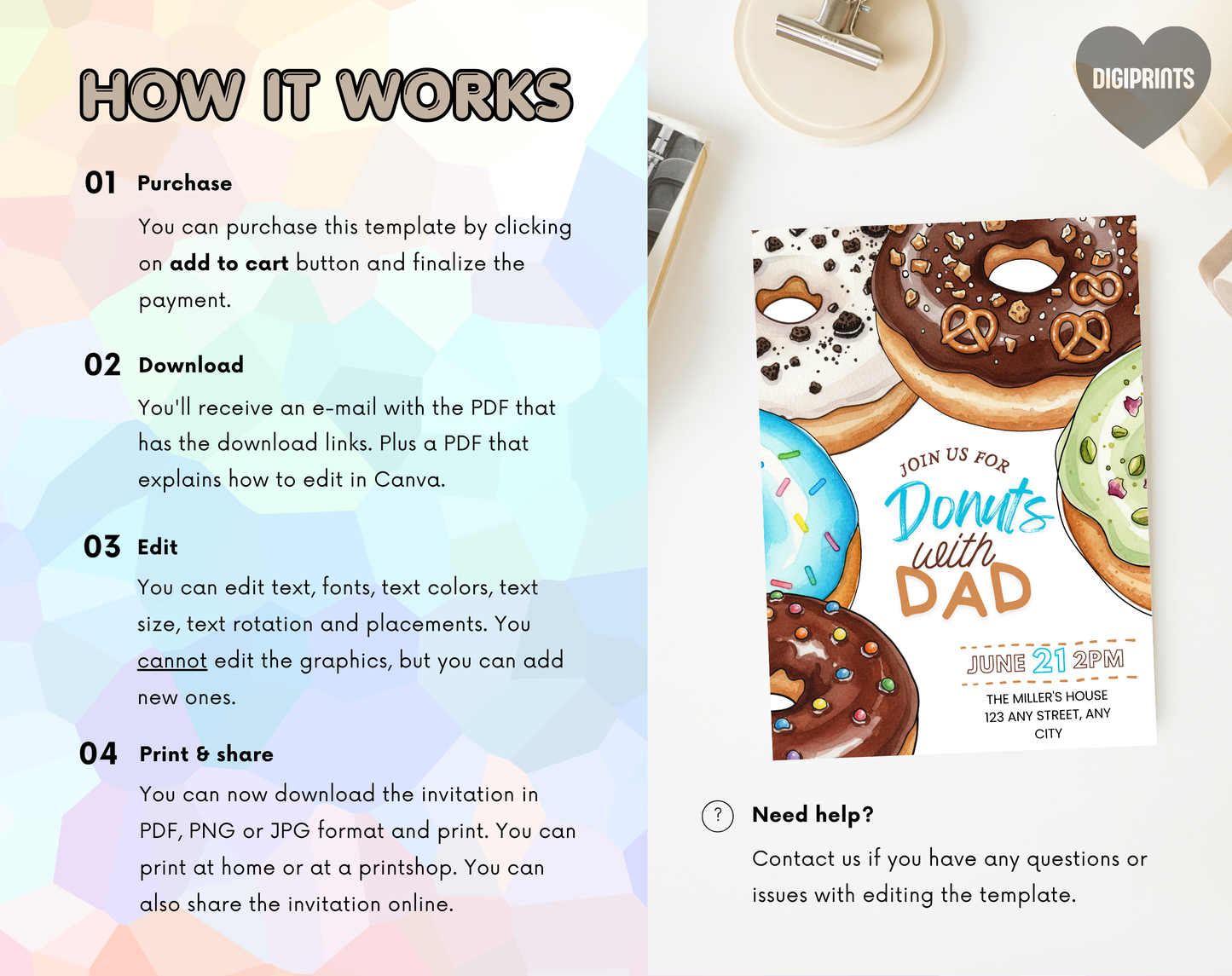 Donuts with Dad Father's Day Invitation Template | Editable Canva Template | 5x7in & WhatsApp | Digital Download
