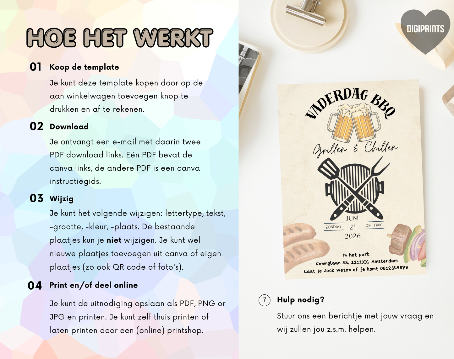 Vaderdag BBQ Uitnodiging Grillen en Chillen | Canva Template | A5 A6 WhatsApp | Direct Download