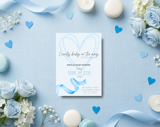 Blue Baby Shower Invitation Template | Editable Canva Template | 5x7in & WhatsApp | Digital Download