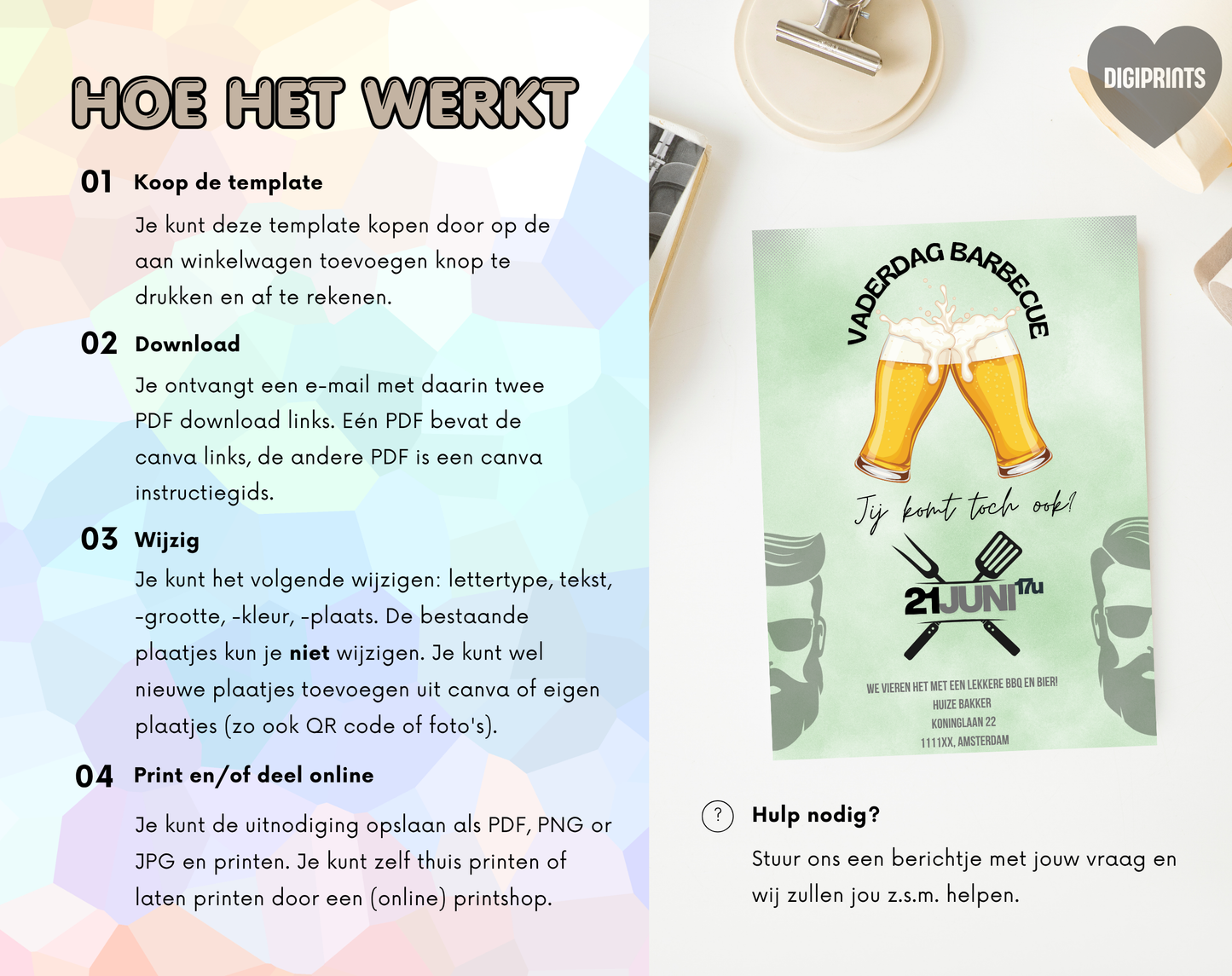 Vaderdag Barbecue Uitnodiging met Bier | Canva Template | A5 A6 WhatsApp | Digitale Download